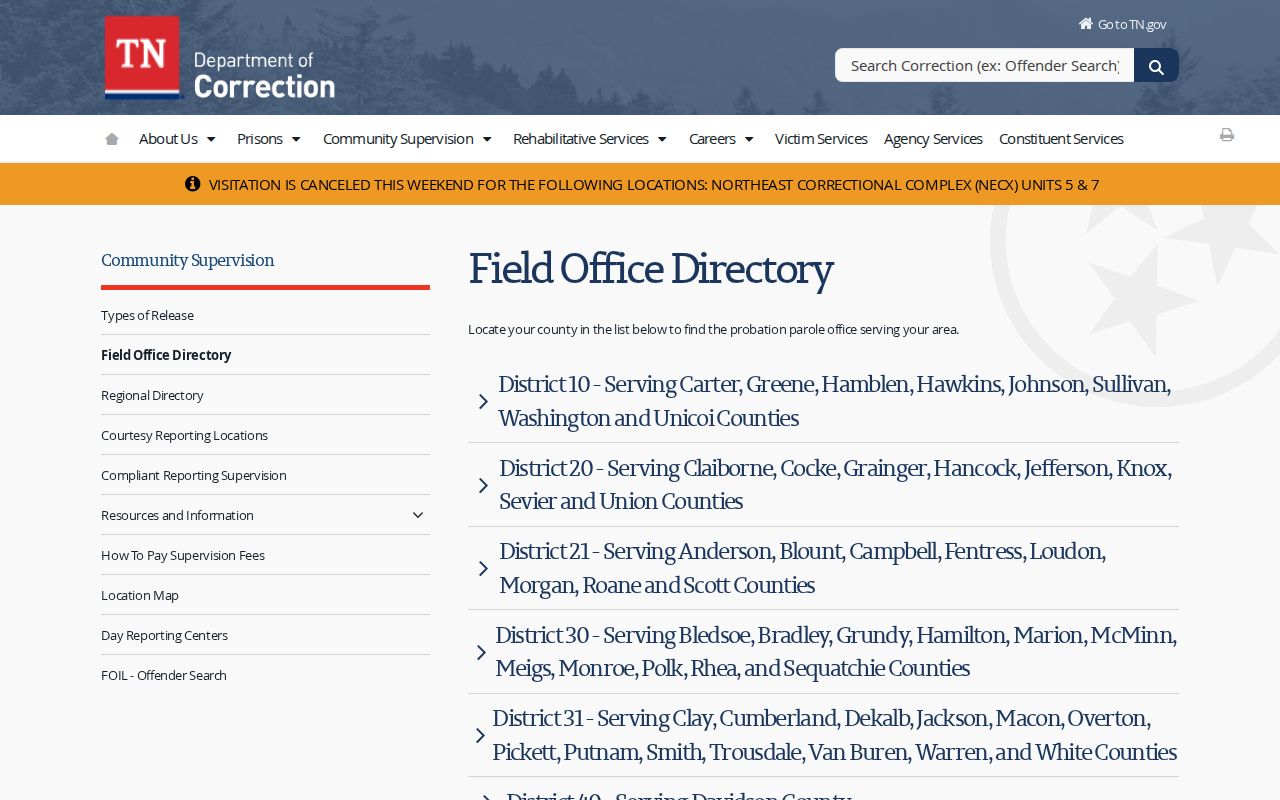 Sequatchie County post-release supervision District 30 listing